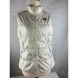 American Eagle Womens Puffer Ski Vest Size M White Snap Button Zip Pockets EUC